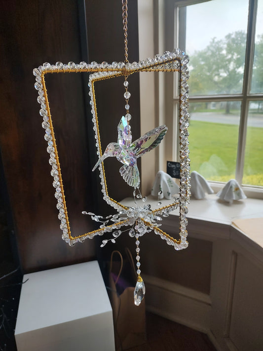 Large square Hummingbird suncatcher